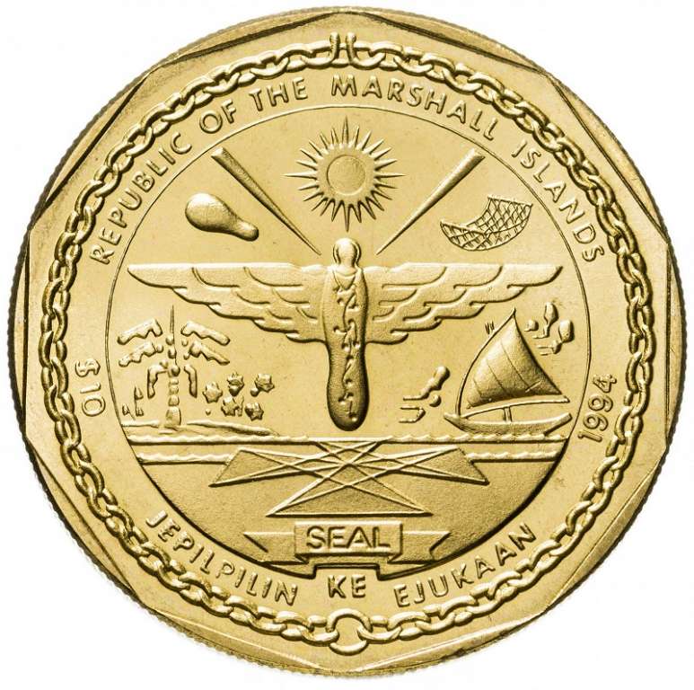 (1991) Монета Маршалловы Острова 1991 год 10 долларов &quot;F6F Хеллкэт&quot;  Латунь  UNC